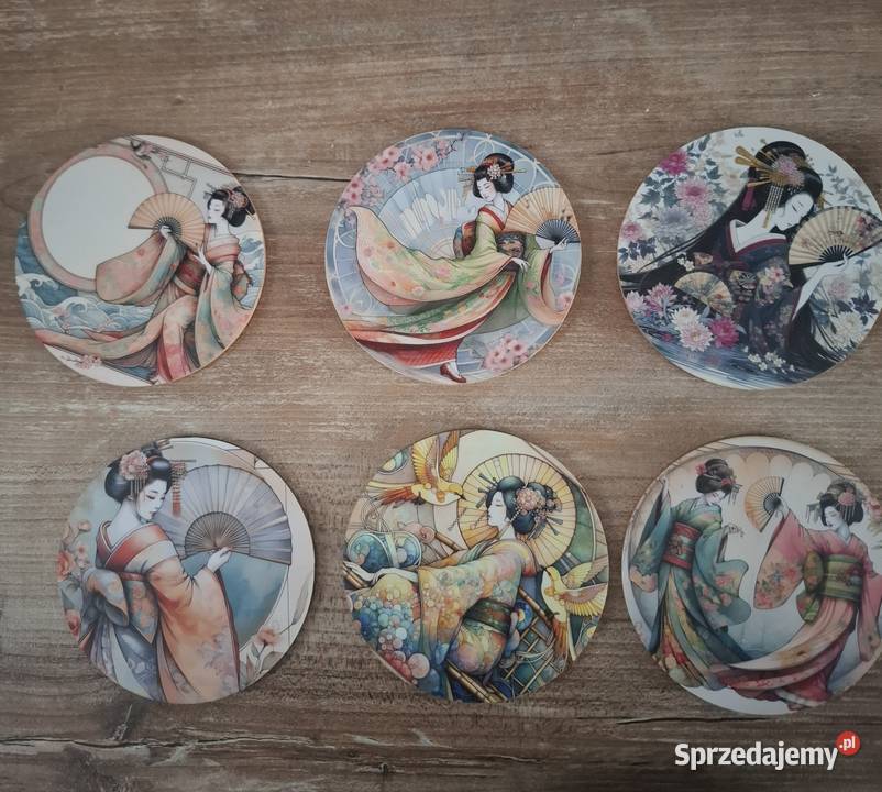 Podkładki drewniane pod kubkimotyw japoński Podkładki Wąbrzeźno