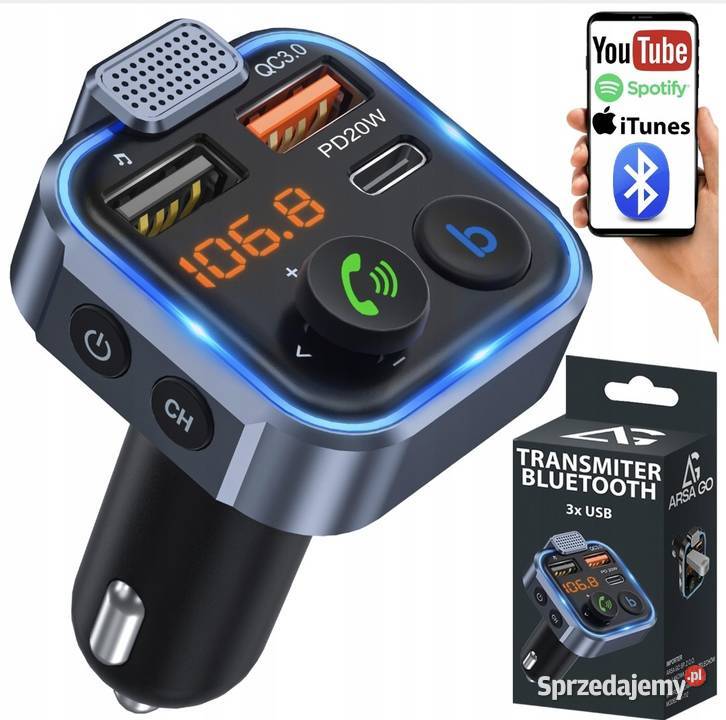 Nowoczesny Transmiter FM Bluetooth 50 Ładowarka Gadgety motoryzacyjne Augustów