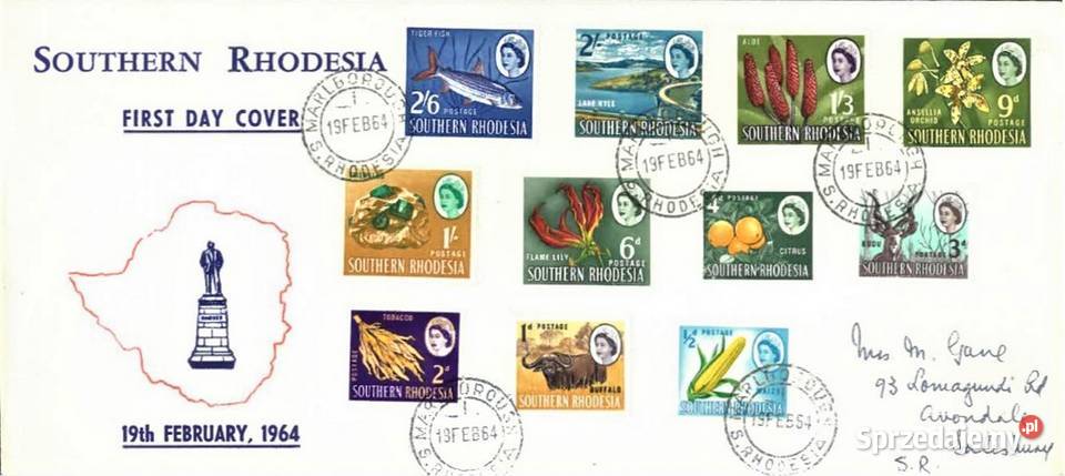 RODEZJA POŁUDNIOWA 1964 FDC WYSYŁKA Człuchów