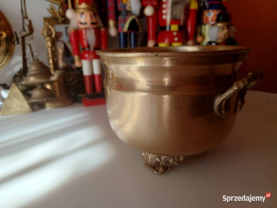 Duża mosiężna donica Doniczki i osłonki Poznań sprzedam
