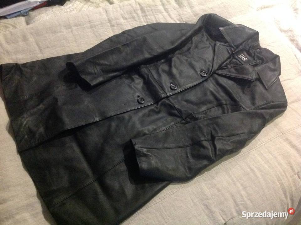 Płaszcz Czarny Skórzany Damski DG r ML Nowa Sól