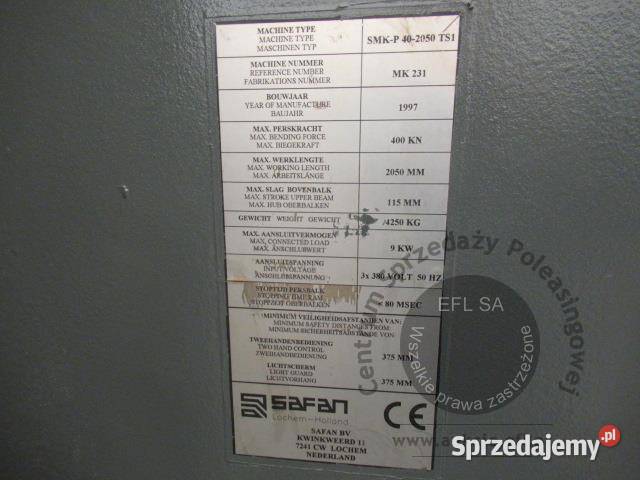 Prasa krawędziowa SAFAN SMK P 40250 TS1 1997r Magnice