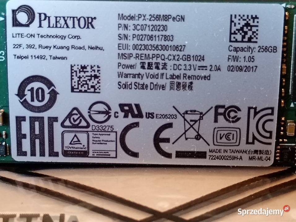 Dysk SSD NVMe Szybki Plextor M8PeGN 256GB M2 Dyski Toruń
