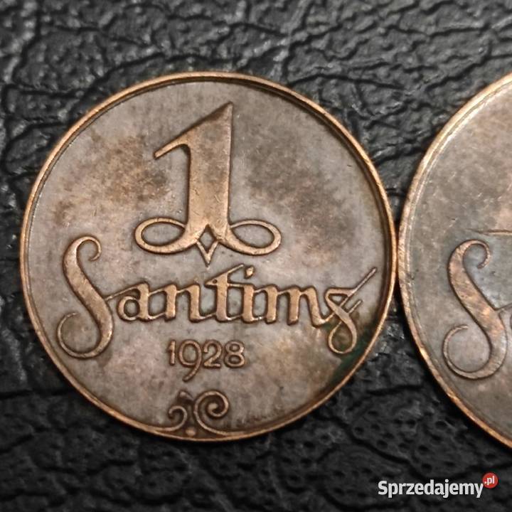 Monety Łotwa 2 i 1 santimy 1928 r Lipiany sprzedam