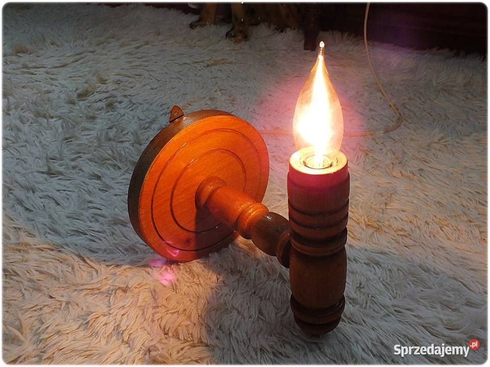 Stary Kinkiet drewniany Lampa ścienna z lat 5060 Żary