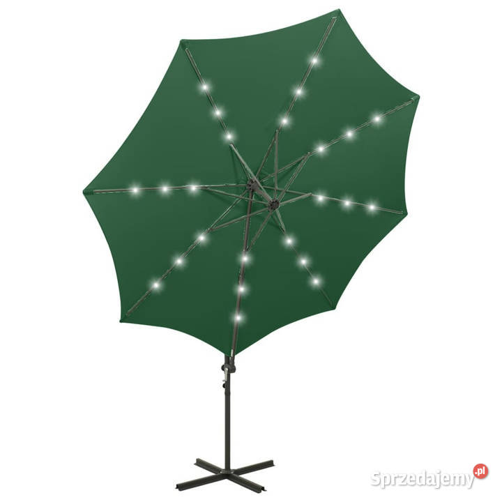 Parasol wiszący z LED i słupkiem zielony 300