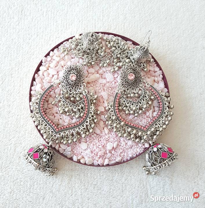 Duże długie kolczyki srebrny kolor różowe Szczecin