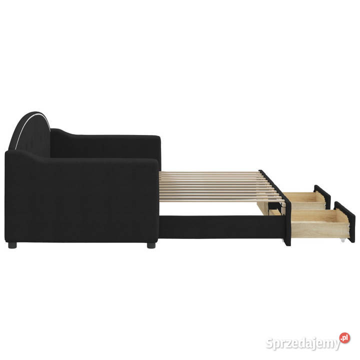 Sofa rozsuwana z szufladami czarna tkanina Łóżka mazowieckie