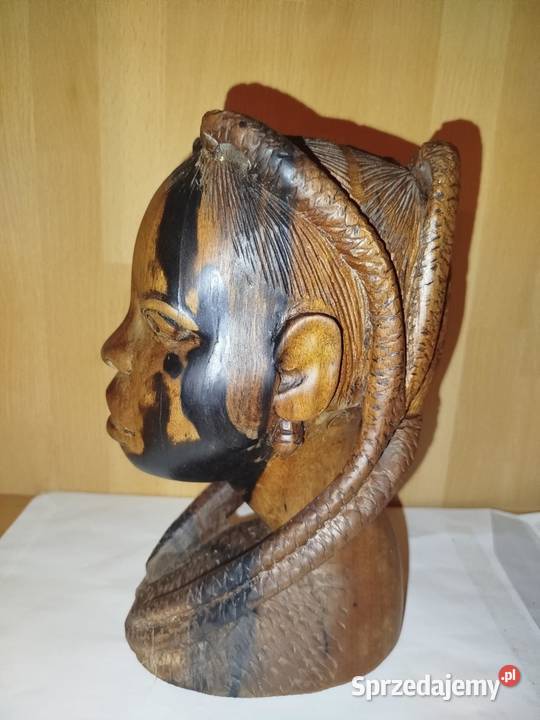 Rzeźba figura drewniana popiersie głowa kobiety Barnimie