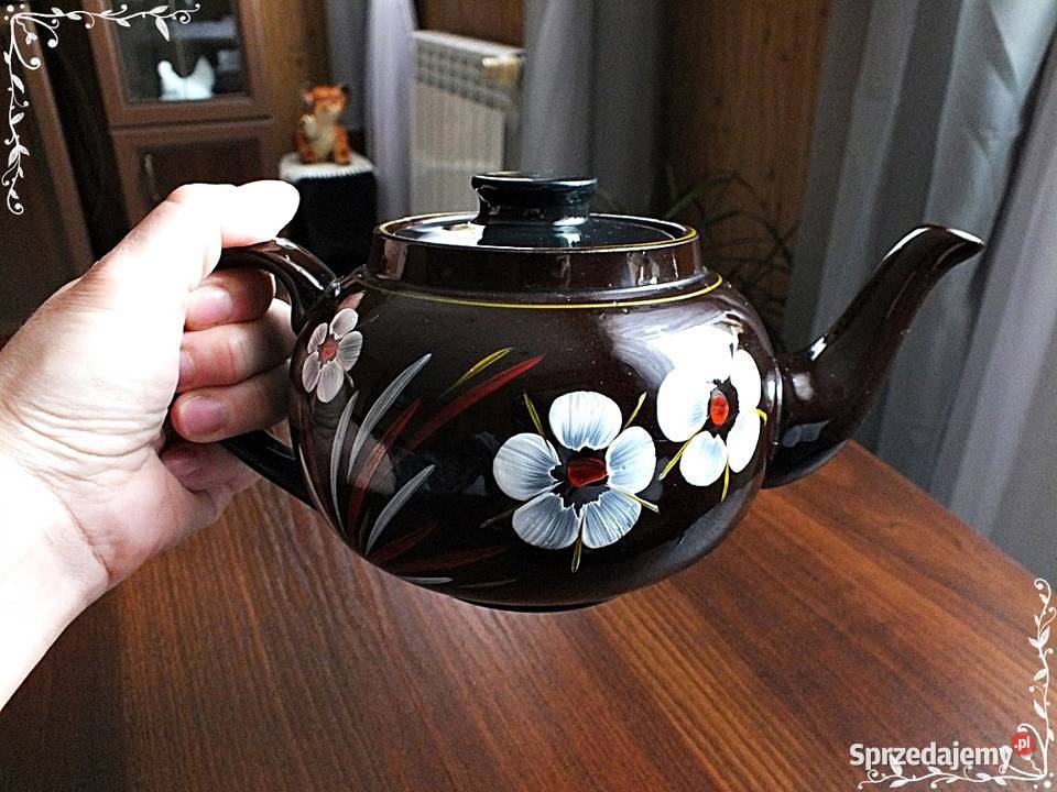 Stary śliczny ceramiczny dzbanek imbryk ręcznie Żary