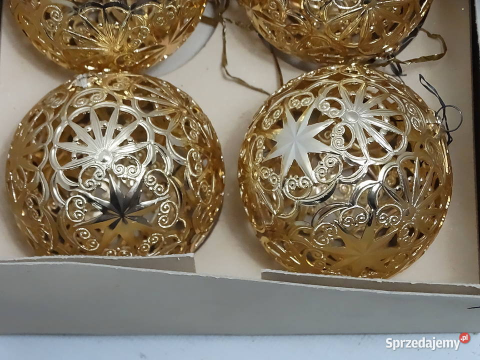 Bombki Choinkowe Ażurowe Złote Vintage Retro