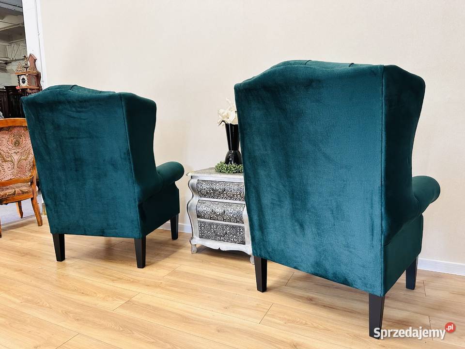 2 fotele uszak chesterfield Piękna zieleń Tczew
