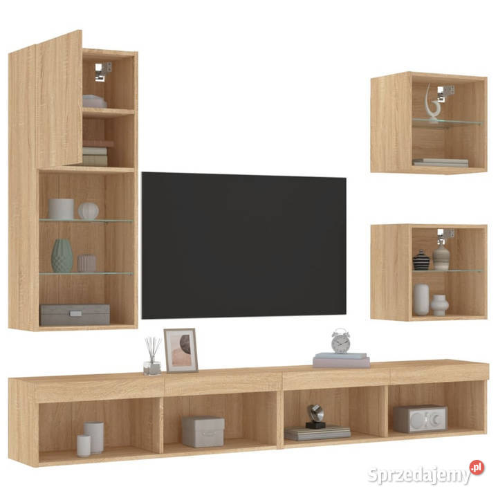5częściowy zestaw mebli TV z LED dąb sonoma Warszawa