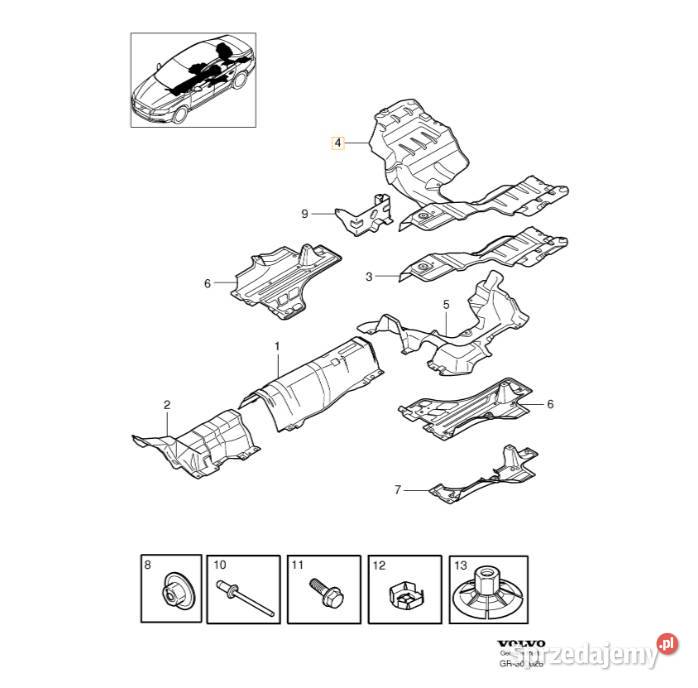 VOLVO S80 V70 XC70 oslona termiczna wydechu tyl