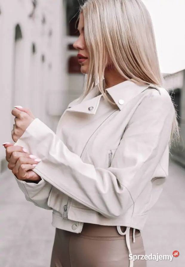 Krótka Ramoneska Z Imitacji Skóry Justice Ecru Nowy Kawęczyn