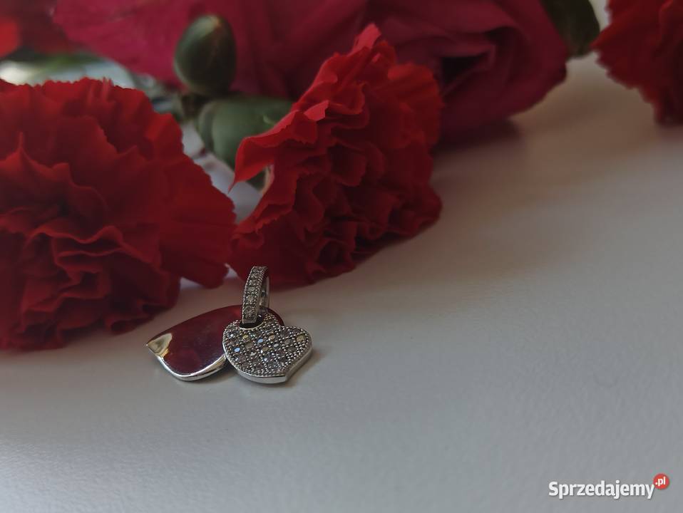 Zawieszka wisiorek dwa serca srebro 925 cyrkonia mazowieckie Warszawa