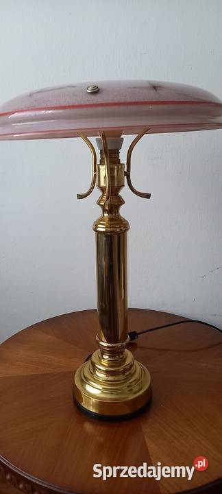 Duża mosiężna lampa z kloszem na stolik komodę Skierniewice