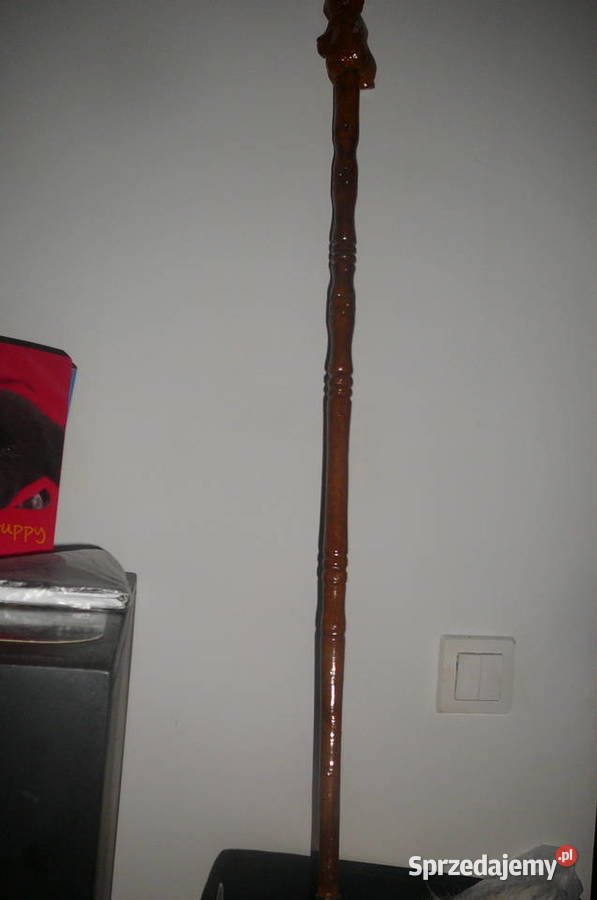 Drewniana laska z misiem stara dolnośląskie