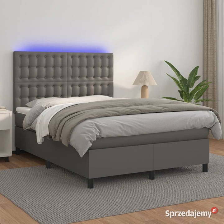 Łóżko kontynentalne z materacem i LED szara 128cm Warszawa sprzedam