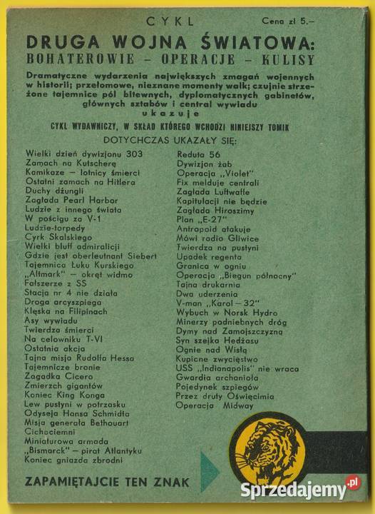 ŻÓŁTY TYGRYS ZAGADKA DUNKIERKI 1961 Pozostałe Łódź