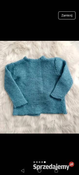 Kardigan bolerko niebieskie dziergane długie Krosno