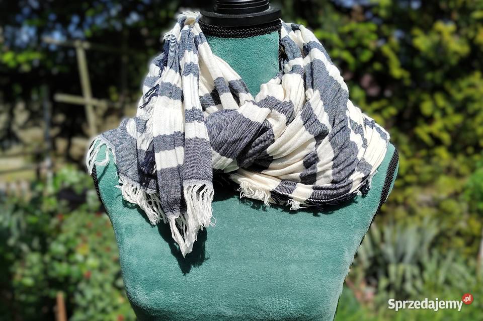 Szal szalik chusta Pieces biały granatowy pasy Szczecin sprzedam