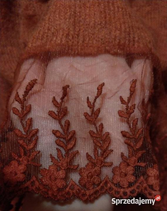 Brązowy karmelowy sweterek tunika HANDMADE Warszawa