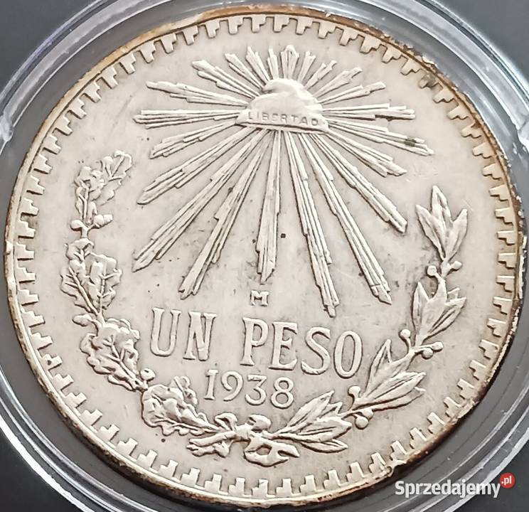 1 Peso Meksyk 1938 r Srebro oryginał piękne