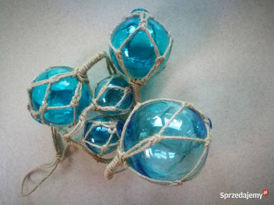 Szklane boje rybackie na sznurku zestaw odcienie błękitu Warszawa