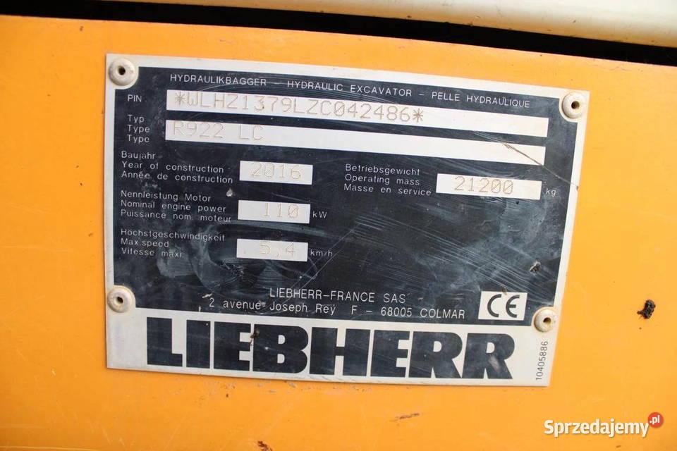 Koparka gasienicowa Liebherr R 922 LC MONO Gąsiennice Warszawa sprzedam