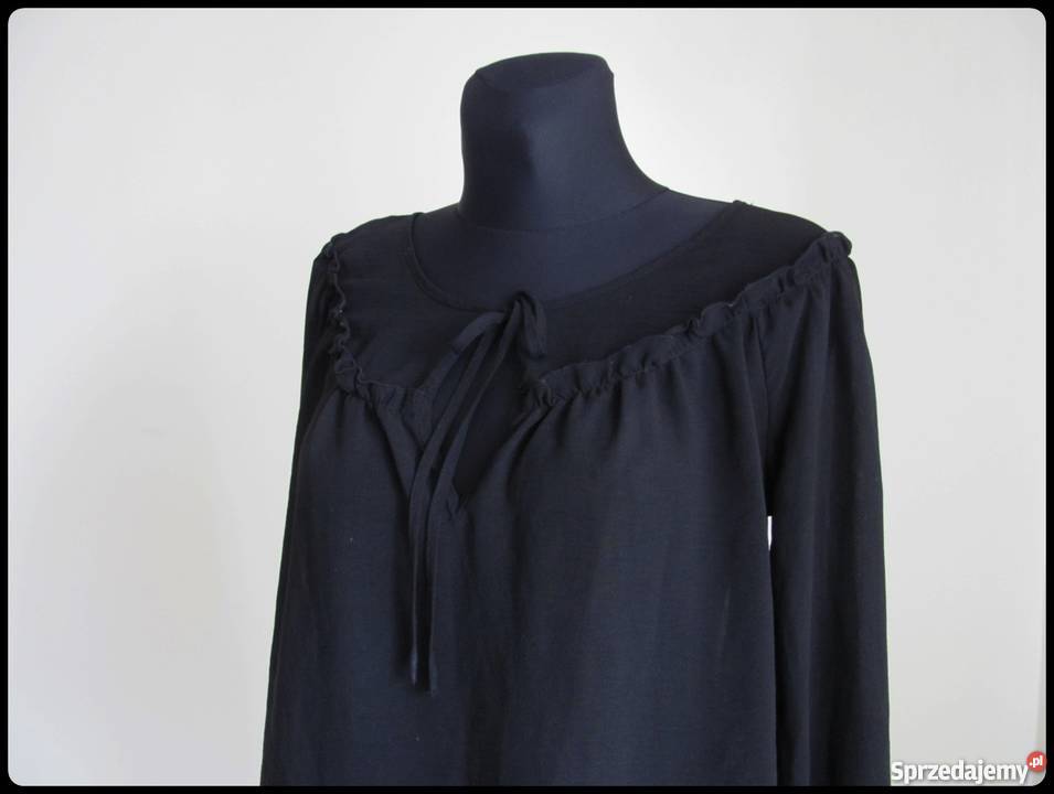 Czarna lekka bluzka koszula z wiązaniem dekolcie długi mazowieckie Płock