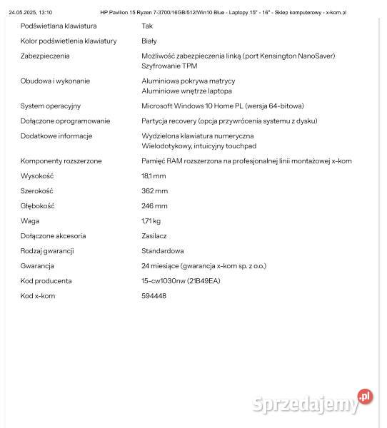 Laptop HP Pavilion 15 Ryzen 7370016GB512Win11 Warszawa