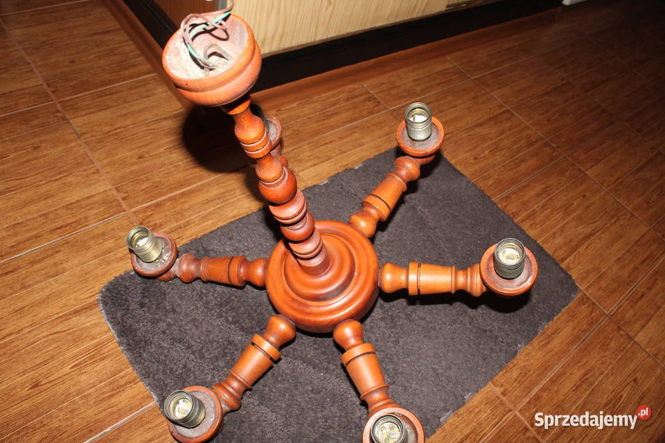 Żyrandol 6 ramienny klosze PRL Chorzów