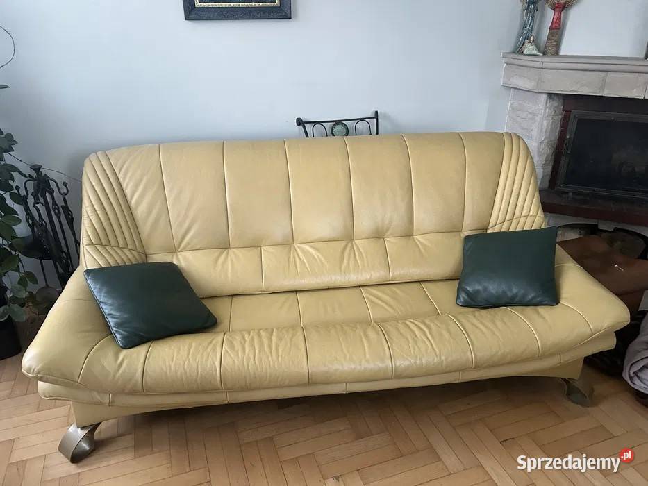 Sofa skórzana żółta stan idealny mazowieckie Sochaczew