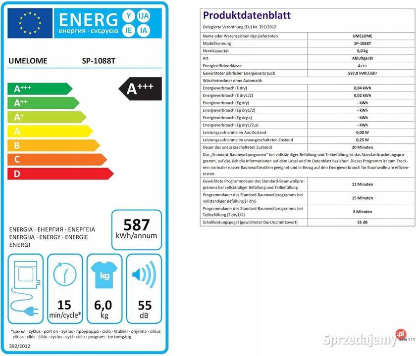 Wirówka do prania Umelome 3200 obrmin 6 klasa A Myszyniec