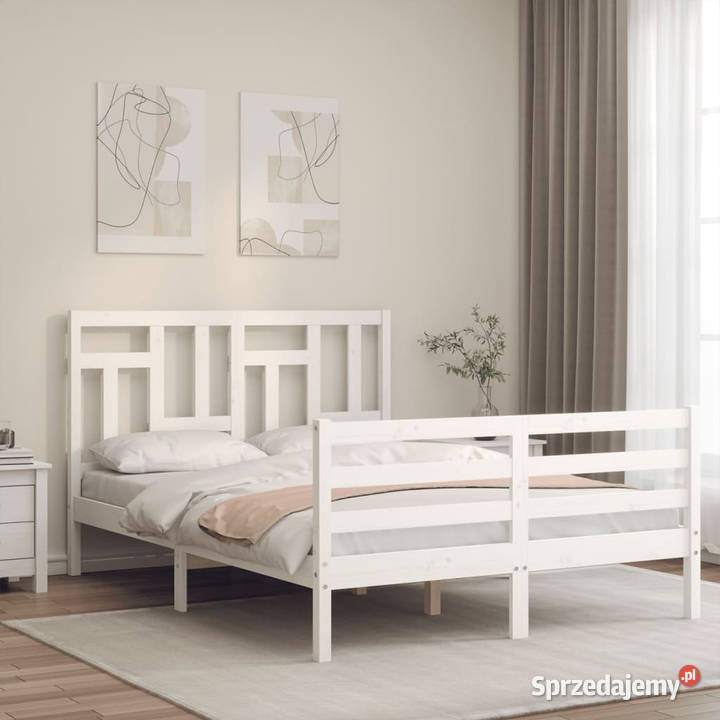 Rama łóżka z wezgłowiem biała lite drewno 145cm Warszawa sprzedam