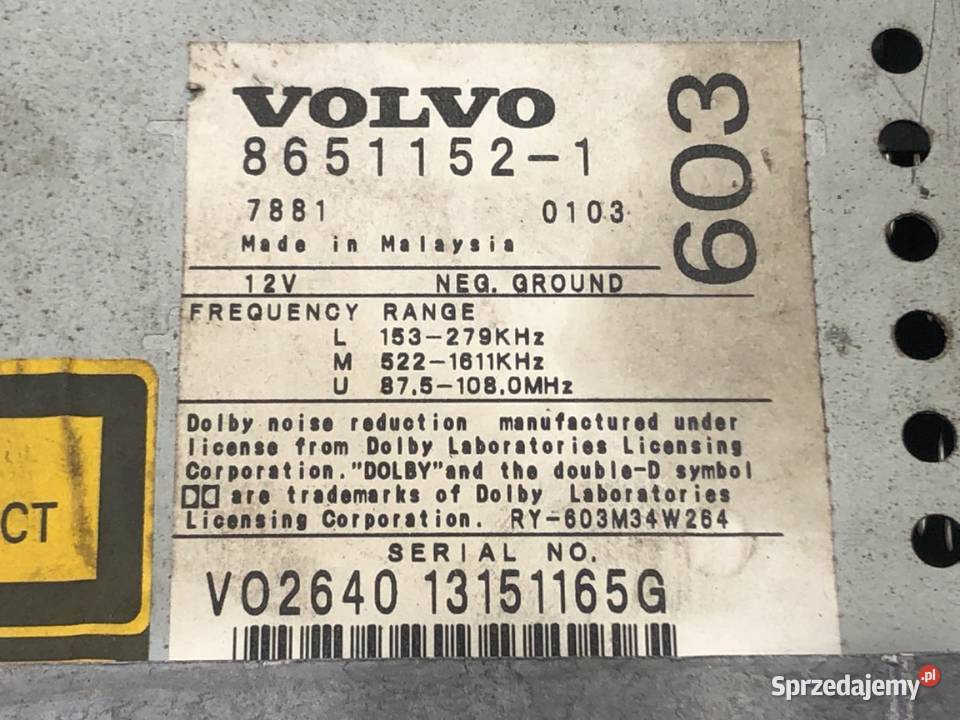 RADIO VOLVO S60 I 8651152 0010 ODTWARZACZ