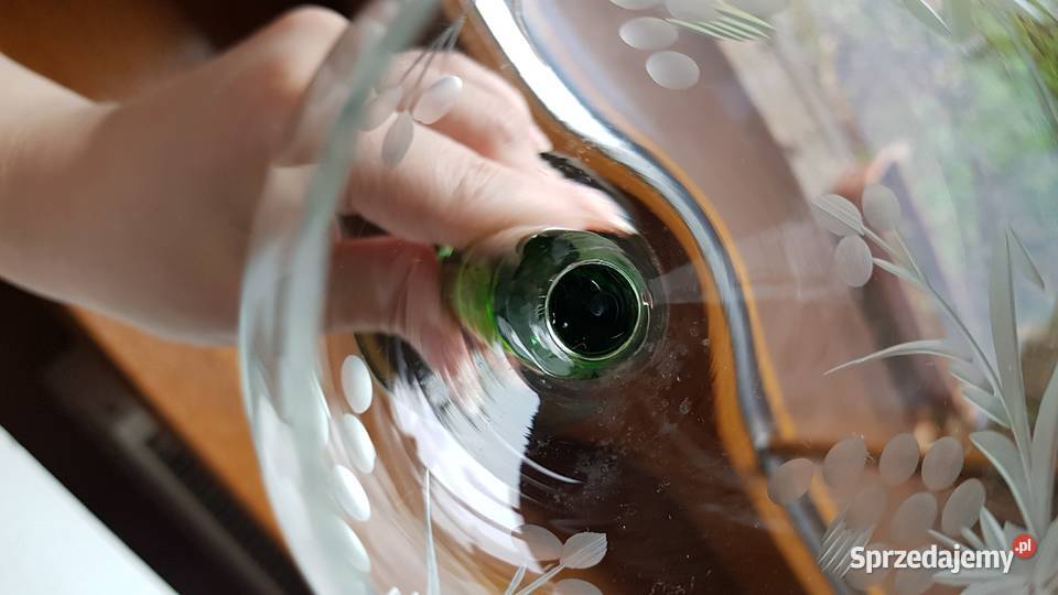 Stare szlifowane kieliszki z zieloną nóżką szkło Dąbrowa Górnicza