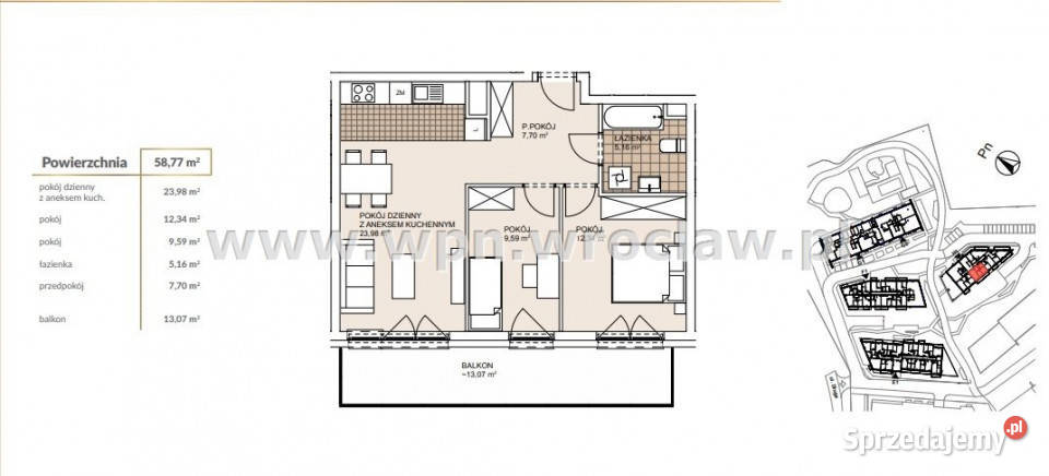 Mieszkanie 588m2 3 pokoje Wrocław 58.8m2 dolnośląskie