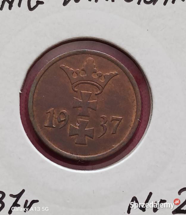 1 Fenig Wolne Miasto Gdańsk 1937 r 2 mennicze Konin