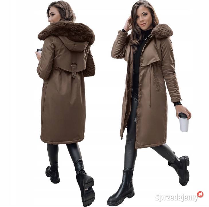 Zimowa Kurta damska Parka brązowa brązowy/beżowy Kurtki i płaszcze Moda i Styl