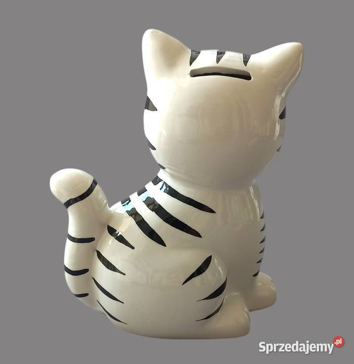 Skarbonka ceramiczna biały kotek w czarne pręgi Chrzanów