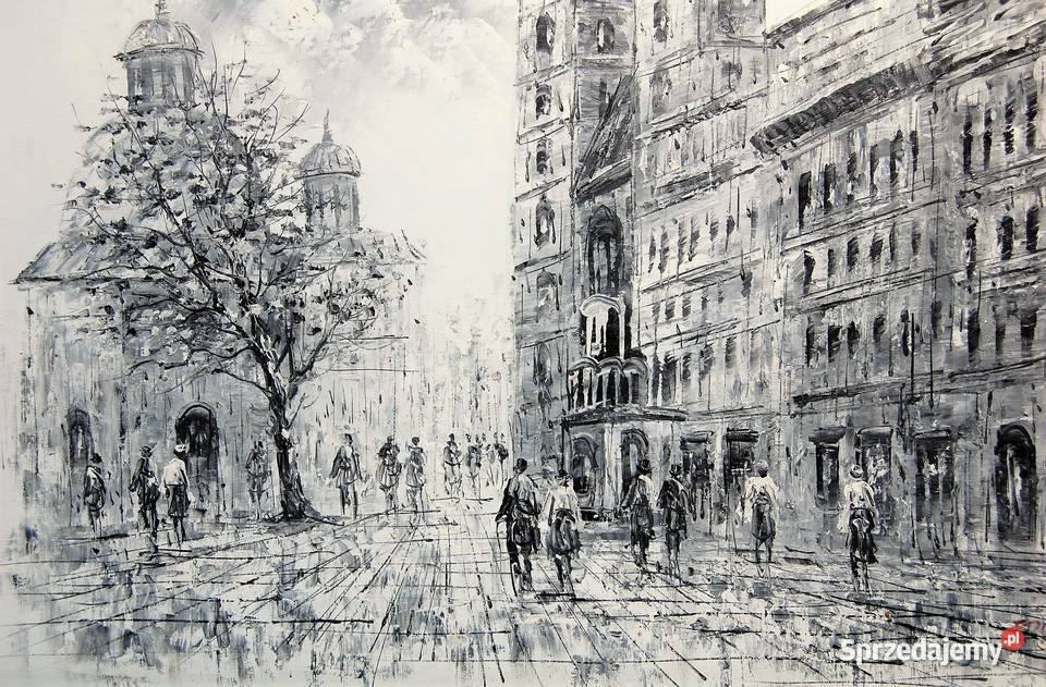 Pejzaż miejski obraz olejny na płótnie w Lublin sprzedam