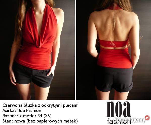 Czerwona bluzka Noa Fashion z odkrytymi plecami Topy i koszulki