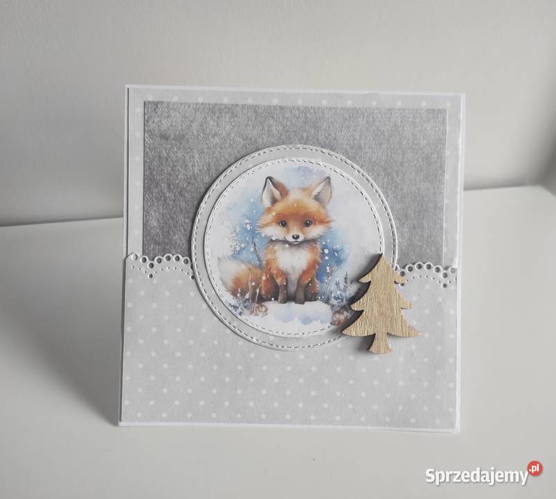Kartka ręcznie robiona zimowa świąteczna z lisem Łódź