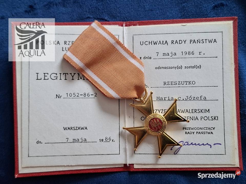 Krzyż kawalerski OOP dokument pudełko Militaria pomorskie Wejherowo