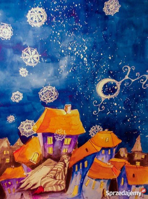 Akwarela ŚPIĄCY ANIOŁ artystki plastyka Adriany