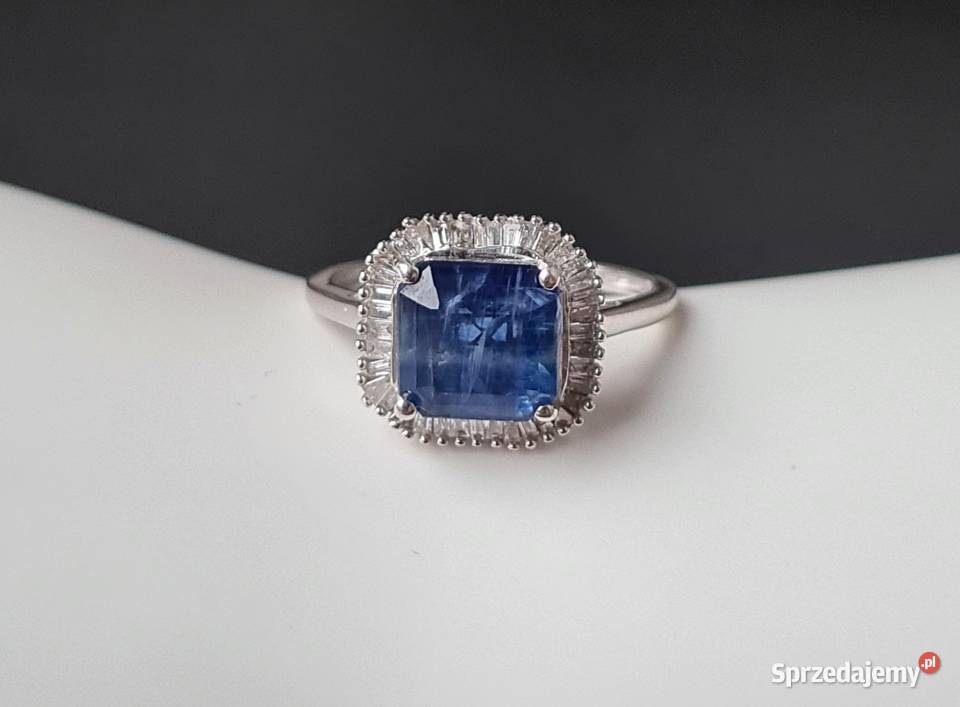 Pierścionek srebro rodowane 925 szafir diamenty sprzedam