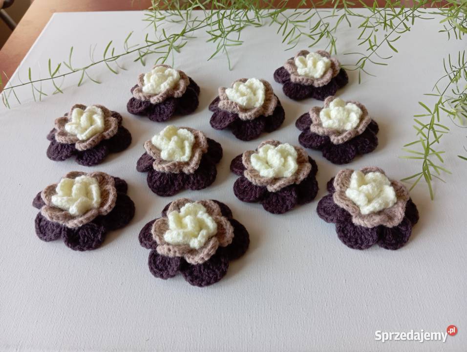 Szydełkowe kwiatki cappuccino 7 sprzedam