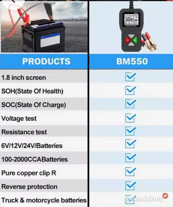 Tester Akumulatorów Samochodowych BM550 6V12V24V Pozostałe podlaskie